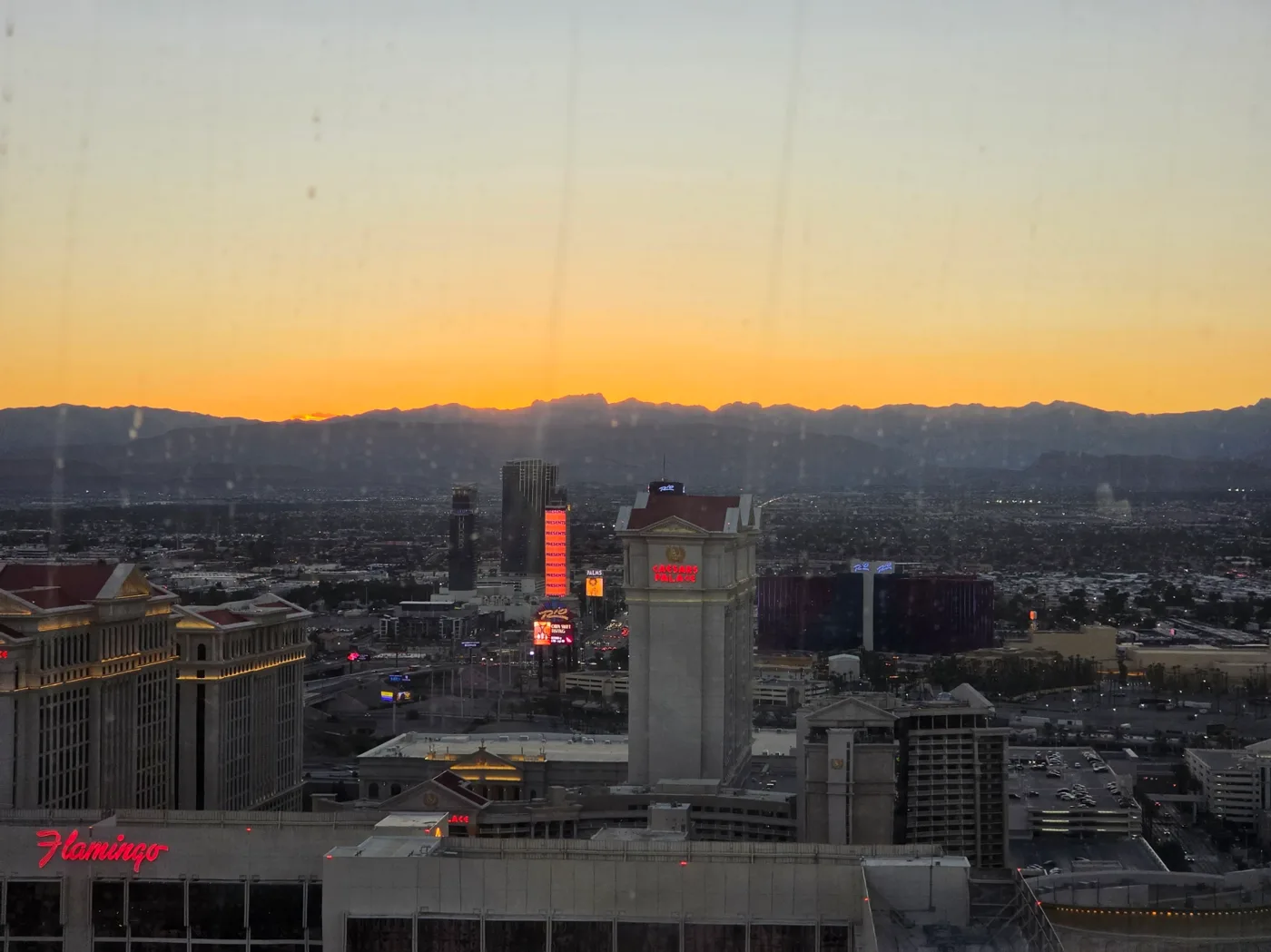 Las Vegas skyline and mountains in sunset light